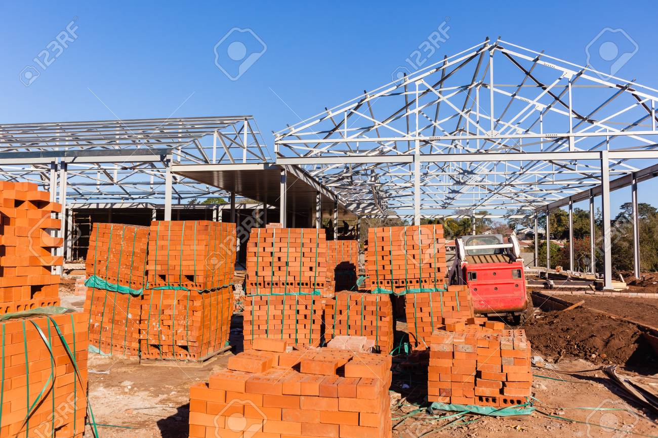 Roof steel frame structure in building construction